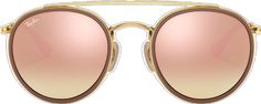 Pink Round Frame Polarized Sunglasses, Gold Round Sunglasses With Gradient Lenses, Modern Rose Gold Sunglasses With Gradient Lenses, Pink Round Frame Sunglasses With Mirrored Lenses, Pink Sunglasses With Mirrored Lenses And Round Frame, Double Bridge Sunglasses, Round Ray Bans, Gold Sunglasses, Ray Ban