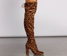 You'll be a fierce fashionista in these elongating over the knee boots! They feature a sturdy block heel and a fab allover leopard print. Pair these stylish boots with a stunning little black dress for a gorgeous look.Fit & Features Over the knee design Almond toe Block heel Inner zipper closure Tie back detail Faux suede fabric Allover leopard print Please be advised that these boots run small. Fit model recommends one size up. Faux Suede Fabric, Stylish Boots, Block Heel Boots, Children Shoes, Suede Fabric, Heel Boots, Over The Knee Boots, Tie Back, Over The Knee