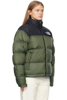 The North Face: Green 1996 Retro Nuptse Down Jacket | SSENSE North Face Clothing, North Face Outfits, Thyme, Logo Embroidered, Luxury Streetwear, Stand Collar, Down Jacket, Repellent, Water Repellent