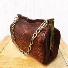 Vintage 60s Rare Embossed Leather Faux Lizard Cowboys Bar, Top Handle Bags, Change Purse, Purse Bag, Vintage 60s, Embossed Leather, Chain Lengths, Chain Length, Purses And Handbags