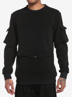 We'll never say no to pockets. This black sweatshirt features ribbed pocket detailing on the front  plus pockets on the sleeves.65% polyester; 35% cottonWash cold; dry lowImportedListed in men'sunisex sizesModel is 6'1''Model wears size Medium Fall Crew Neck Hoodie With Pockets, Urban Fall Sweatshirt With Side Pockets, Urban Black Sweatshirt With Pockets, Fall Streetwear Sweatshirt With Side Pockets, Black Long Sleeve Hoodie With Side Pockets, Black Urban Sweatshirt With Pockets, Black Sweater With Pockets For Streetwear, Winter Crew Neck Sweatshirt With Pockets, Streetwear Long Sleeve Sweater With Pockets