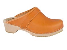 Original Swedish clogs with natural-colored fat leather (full-grain leather). Wooden strips with anatomically shaped footbed - hollow for the big toe, plastic outsole. These comfortable, robust clogs are ideal for leisure, work, home, yard and garden. Orange Round Toe Clogs With Rubber Sole, Orange Closed Toe Clogs With Rubber Sole, Brown Clogs With Stitched Sole, Comfortable Brown Clogs With Stitched Sole, Orange Closed Toe Leather Clogs, Orange Leather Round Toe Clogs, Orange Leather Closed Toe Clogs, Spring Brown Clogs With Stitched Sole, Orange Leather Clogs