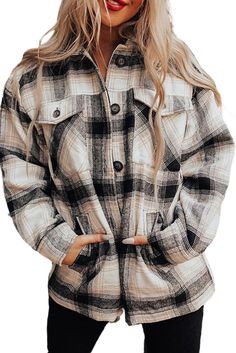 Cozy up in this vintage-inspired plaid jacket It’s patterned with a classic plaid pattern, lined with faux fur for extra warmth Features button front, collared neckline, two side pockets, and two chest pockets Designed in a slouched silhouette that falls into a straight hemline casually Come out on top and layer up in fashion jackets dropship by Dear Lover Size Chart (CM) Sizes Bust Shoulder Sleeve_Length Length Hem_Width Relax Relax Relax Relax Relax S 116 52 55 69 122 M 121 53.6 55.8 71 127 L Clothes For Winter, Sherpa Jacket, Plaid Fashion, Vintage Plaid, Plaid Jacket, Fall Jackets, Lingerie Romper, Sherpa Lined, Line Jackets