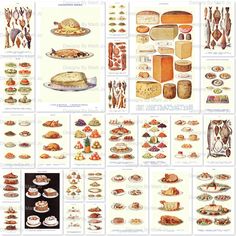 an assortment of different types of breads and pastries on display in front of a white background