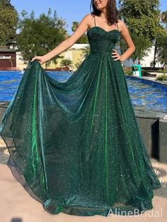 Green Long Prom Dress, Prom Dresses Long A Line, Bohemian Party, Spaghetti Strap Prom Dress, Prom Dresses Sleeveless, Dress Simple, Party Gown, Pretty Prom Dresses, Prom Dresses Online