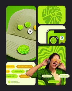 a woman wearing a green hat talking on a cell phone and holding a smart phone to her ear