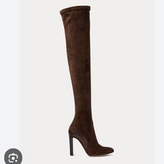 Ralph Lauren Collection Adrien Calf Suede Over The Knee Boot Nib. Size 38. Make Me An Offer. I Can See Other Sellers Have These And They Are Asking Over $1,000. I'll Be Adding Pics Of The Boot Bottoms And All Angles Of These Lovelies Tomorrow. 4" (100 Mm) Heel Height. 23.5" (60 Cm) Shaft Height. 15" (38.5 Cm) Shaft Opening Circumference. Almond-Shaped Toe. Slip-On Styling. Partial Side Zip But It Does Not Go The Length Of The Boot Calfskin And Goat-Suede Lining. Leather Outsole. Calfskin, Goatskin, Leather. Made In Italy. Style Number: 632100 No Dust Bag But Box Is Original (The Box Has Been Damaged) Italy Style, Almond Shaped, Knee Boot, Ralph Lauren Purple Label, Ralph Lauren Collection, Designer Boots, Clothing Ideas, Over The Knee Boots, Over The Knee