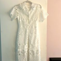 White Lace Dress - Never Worn. I Ordered A Medium But It’s A Bit Tight And Think It Should Really Be A Small. Lightly Lined. Fitted Lace Midi Dress For Day Out, White Lace Dress, Lace White Dress, White Lace, Lace Dress, Colorful Dresses, A Small, Color White, Tights