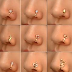 the different types of nose piercings are shown in multiple pictures, including one with an arrow