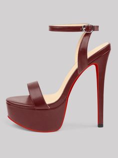 150mm Women's Open Toe Platform Ankle Strap High Heel Matte Sandals Red Bottom Shoes Ankle-high Heels With Red Sole, Red Platform Heels In Polyurethane, Synthetic Sandals With Red Sole And Ankle Strap, Synthetic Ankle Strap Sandals With Red Sole, Burgundy Round Toe Sandals For Party, Red Platform High Heel Sandals, Red Ankle-high Heels With Heel Strap, Polyurethane Sandals With 4-inch Heel And Round Toe, Red High Heel Faux Leather Heels