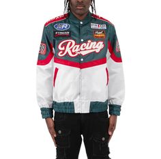 Fabric: 100% Polyester Spring / Fall Jacket Racing Style Winter Outerwear For Streetwear, Winter Racing Streetwear Outerwear, Racing Style Winter Sports Outerwear, Winter Racing Style Streetwear Outerwear, Winter Racing Sports Outerwear, Patched Jacket, Patches Jacket, Fall Jackets, Hunter Green