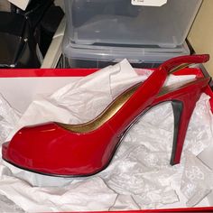 Women’s Dark Red Patent Guess By Marciano Open Toe Heels Size 10m In Original Box Never Worn. Only Tried On Red Sole High Heels With Medium Width, Red Sole High Heels Medium Width, Red Sole High Heels Of Medium Width, Evening Court Shoes With Red Sole And Medium Width, Party Court Shoes With Red Sole, Red Patent Leather Court Shoes For Party, Classic Red Slingback Pumps For Evening, Formal Heels With Red Sole, Medium Width, Formal Open Toe Platform Court Shoes