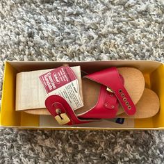 New With Tags And In Box. Original Exercise Sandals. Retro Red Sandals With Round Toe, Red Open Toe Clogs With Leather Sole, Exercise Sandals, Canvas Sandals, Dr. Scholl's, Red Vintage, Women's Shoes Sandals, Shoes Sandals, 1970s