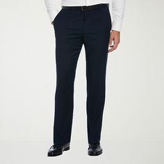 Tailor your everyday style with this pair of straight-leg pants from the Savane Eco Tech collection. This slim-fit pant is made from a premium stretch woven fabric with moisture-wicking properties to keep you cool, perfect for the office or a business outing. They have a comfortable, expandable waistband, button-zip fly, and side and back pockets. Front Style: Flat FrontFeatures: Moisture Wicking, Stretch Fabric, Expandable Waist, Non-IronClosure Type: Button & ZipperFit: Straight FitPockets: 2 Side Slip Pockets, 2 Back Button PocketsRise: At WaistFiber Content: 70% Polyester, 30% RayonFabric Description: WovenInseam: AverageLeg Style: Straight LegCare: Machine Wash, Tumble DryCountry of Origin: Imported Business Slim Fit Straight Leg Bottoms, Slim Fit Straight Leg Business Pants, Navy Slim Fit Pants For Business Casual, Navy Slim Fit Bottoms For Work, Slim Fit Straight Work Pants, Navy Business Casual Pants With Straight Hem, Business Straight Pants With Pressed Crease, Navy Business Casual Bottoms With Straight Hem, Straight Business Pants With Pressed Crease