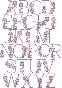 the letters and numbers are made up of flowers, leaves, and branches in purple