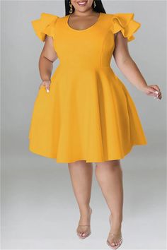 Yellow Fashion Casual Solid Patchwork O Neck Short Sleeve Dress Plus Size Dresses Skirt Plus Size, Quotes Prayer, Half Sleeve Dresses, Plus Size Jumpsuit, Orange Fashion, Yellow Fashion, Dress Plus Size, Wholesale Fashion, Half Sleeves