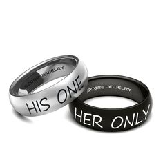 two black and white rings with i love you written on them