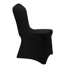 a black chair with a cover on it's back and seat covers for chairs