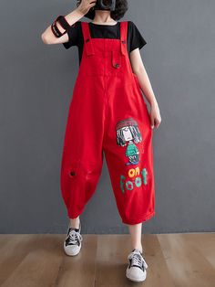 Original Simple Casual Artistic Retro Plaid Wide Legs Jumpsuits Oversized Overalls, Red Overalls, Straps Jumpsuit, Jeans Overall, Estilo Hippie, Black Overalls, Half Sleeve Shirts, Dress Shirt Sleeves, Spring Women