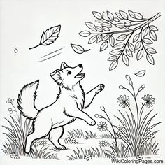 a drawing of a dog running through the grass