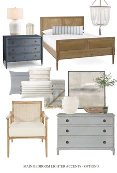 a collage of furniture and decor items with the words man bedroom light accents options