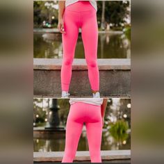 Color: Tropical Pink - Neon Barbie Pink High Rise 7/8 Length Neon Barbie, Barbie Pink Color, Free People Set, Free People Activewear, Sports Bra And Leggings, Good Karma, Pink Neon, Activewear Sets, Fp Movement