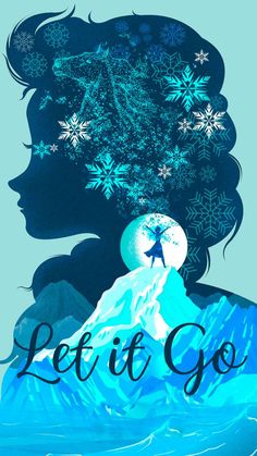 a woman's head with snowflakes on it and the words let it go