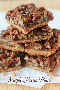 several pieces of pecan bar stacked on top of each other