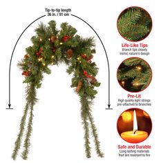 a christmas wreath with lights on it and instructions for how to put the light on