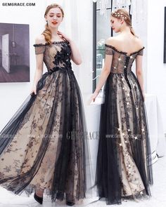 Black Embroidered Dresses For Banquet, Black Embroidered Dress For Banquet, Black Dresses With Floral Embroidery For Banquet, Fitted Black Embroidered Evening Dress, Prom Dresses Off Shoulder, Dresses Off Shoulder, Sparkly Prom Dresses, Black Prom, Black Tulle