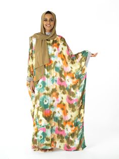 Zohra Olive tone silk chiffon kaftan abaya Kabayare Chiffon Kaftan, Olive Tone, Kaftan Abaya, Blossom Design, Blossom Flower, Silk Chiffon, Special Event, Blossom, Chiffon