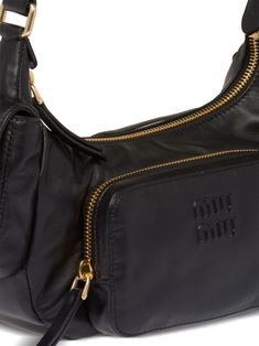 Miu Miu Leather Shoulder Bag - Farfetch Black Shoulder Bag, Shoulder Bag Black, Strap Tops, Embossed Logo, Nappa Leather, Miu Miu, Embossed Leather, Flap Pocket, Leather Shoulder Bag