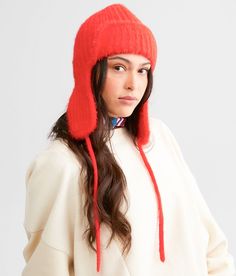 Free People Timber Fuzzy Trapper Hat - Red , Women's Hollyberry Ribbed eyelash knit hat Adjustable tie One size fits most. 50% Acrylic 50% Nylon. Hand wash warm water. Only non-chlorine bleach when needed. Lay flat to dry. Do not iron. Do not dry clean. Apparel & Accessories > Clothing Accessories > Hats Trendy Adjustable Crochet Hat For Winter, Adjustable Red Hat For Cold Weather, Berry Buckle, Free People Hat, Winter Inspo, Trapper Hat, Trapper Hats, Holly Berry, Women's Hats