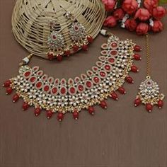 Gold Rodium Polish Red and Maroon color Necklace in Metal Alloy studded with CZ Diamond, Kundan, Pearl Cheap White Kundan Necklace For Celebration, Luxury White Kundan Necklace For Puja, Luxury White Kundan Necklace For Wedding, Maroon Necklace, Violet Necklace, Color Necklace, Metal Necklace, White Necklace, Green Necklace