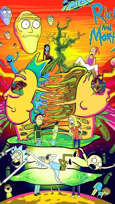 the simpsons movie poster for rick and mort's adventure in space, with many different characters