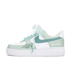 Get ready to stand out from the crowd with these Green Leaf LightCyan Custom Air Force 1's! Featuring a unique design of green leaf patterns and a light cyan base, these shoes are sure to turn heads. Comfortable and stylish, these kicks are perfect for any sneaker enthusiast looking to make a statement. (Step up your sneaker game with these one-of-a-kind shoes!)

Exactly as shown in the pictures. 📷
Brand New & Authentic. 💯
Hand Painted with attention to detail. 👨‍🎨
Waterproof and Flexible. ❤️
Unisex model. Please refer to the Size Chart. 👟👫
Free Worldwide Shipping. ✈️🌍 Green Breathable Lace-up Custom Sneakers, Green High-top Sneakers With Translucent Outsole, Green Custom Sneakers With Translucent Outsole For Sports, Green Round Toe Skate Shoes With Laces, Green Breathable High-top Custom Sneakers, Green Low-top Breathable Sneakers, Green Breathable Low-top Sneakers, Custom Green Sneakers With Breathable Round Toe, Casual Green High-top Custom Sneakers