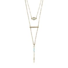 Semi-Precious Turquoise, white mother of pearl, clear crystal, gold-plated, 18 + 28 inches long, with 2 inch extender. Elegant Turquoise Necklace With Detachable Pendant, Elegant Turquoise Charm Necklaces With Adjustable Chain, Elegant Turquoise Charm Necklace With Adjustable Chain, Elegant Turquoise Jewelry For Layering, Elegant Turquoise Layered Necklace As Gift, Elegant Turquoise Layered Necklace For Gift, Elegant Turquoise Layered Necklace Gift, Elegant Turquoise Layered Necklace, Floral Kimono Outfit