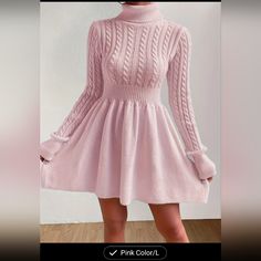 Just Darling Long Sleeve Dress Winter, Casual Chique Stijl, Long Sleeve Turtleneck Dress, Cable Knit Sweater Dress, Cable Knit Turtleneck Sweater, Turtleneck Sweater Dress, Neue Outfits, Shein Dress, Long Sleeve Casual Dress