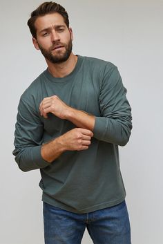 Find an essential long sleeve tee for any man's wardrobe. This is a perfect staple or layering piece. 100% cotton. Mindfully made in California. Buy now! Men's Wardrobe, Season Colors, Layering Pieces, Long Sleeve Tee, Vintage Black, Buy Now, Layering, Long Sleeve Tees, California