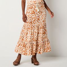 You'll be all set for a tropical vacation with this Ryegrass women's maxi skirt made from crepe. It features a flat front, a drawstring-elastic waist, and a long-length. Wear it with a crop top and sandals. Front Style: Flat FrontClosure Type: Drawstring, Full ElasticClosure Location: FrontRise: At WaistApparel Length: 36 InchesFiber Content: 100% RayonFabric Description: CrepeLining: UnlinedSkirt Length: Long LengthCare: Machine Wash, Tumble DryBody Type: AppleSkirt Type: Maxi SkirtsCountry of Womens Maxi Skirts, Maxi Skirts, Tropical Vacation, Skirts Maxi, Long Length, Maxi Skirt, Elastic Waist, Crop Top, Product Description