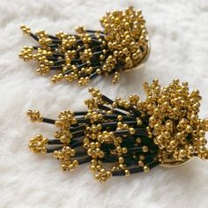 Large Black And Gold Beaded Vintage Pierced Earrings. These Earrings Are So Cute And Lightweight. Vintage But New With Tags. Gold Beaded Earrings With Black Beads For Party, Elegant Black Beaded Earrings With Gold Beads, Pierced Earrings, Gold Beads, Earings Piercings, Gold Black, Black And Gold, Large Black, Beaded Earrings