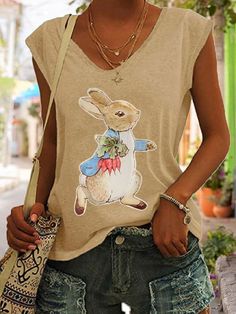 Women's Easter Bunny Print Sleeveless T-Shirt Oxford Street London, Cheap Clothing, Women Hoodies, Bunny Print, Sleeveless T Shirt, Blue Khakis, Women Hoodies Sweatshirts, Women T Shirts, Sleeveless Tshirt