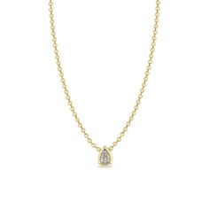 14k gold bead chain necklace featuring a bezel set one-of-a-kind old mine cut pear shaped diamondSPECIFICS • 14k bead chain is fixed at 18"• chain is approx. 2.5mm wide• pear pendant is approx. 8.3mm x 11.5mm• white diamond 1.03 ctw Bead Chain Necklace, Pear Pendant, Zoe Chicco, Bead Chain, Pear Shaped Diamond, Gold Beads, Bezel Setting, Beaded Chain, White Diamond