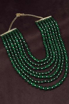 Buy Buy Women's Alloy Bead Necklaces in Green Online - (ML288G) — Karmaplace Green Beaded Bridal Necklace With Round Beads, Festive Green Beaded Pearl Necklace, Green Beaded Necklace, Beaded Necklace Designs, Necklace Layered, Bead Necklaces, Green Beads, Buy Buy, Gold Plated Necklace