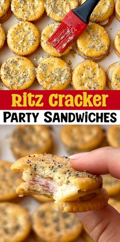 Ritz Cracker Party Sandwiches Easy Snacks For Camping, Kids Finger Food Party, Sandwich Sides For Party, Camp Snacks For Kids, Snack Foods Easy, Freeze Cups, Mini Sandwiches For Parties, Ritz Cracker Party Sandwiches, Ritz Sandwiches