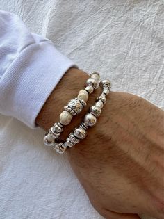 Men Large Beaded Bracelets Silver Mens Beads Bracelet Large - Etsy Beaded Bracelets For Men, Handmade Beaded Bracelets, Different Dimensions, Sterling Silver Bead Bracelet, Bracelets Collection, Large Bracelet, Mens Bracelets, Bracelets Silver, Men's Bracelets