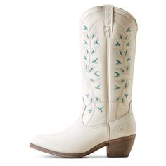 Beautiful craftsmanship meets everyday wearability. With a traditional profile and pretty, feminine stitching, this elegant boot looks as good with a flowy dress as it does with skinny jeans. Desert Holly Western Boot | Product Features : 0 : ATS® technology provides ergonomic support on uneven terrain, 1 : Hand-nailed vegetable-tanned leather sole | Women's Desert Holly Western Boots in Crema Full-grain leather, Size: 6.5 B / Medium by Ariat Spring Ranch Boots With Reinforced Heel, Elegant Fitted Boots For Ranch, Cream Snip Toe Boots For Ranch, Fitted Western Cream Boots, Fitted Cream Western Boots, Casual Snip Toe Heeled Boots, Elegant Mid-calf Spring Boots, Classic Heeled Boots With Snip Toe, Casual Mid-calf Boots For Ranch