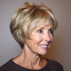 Short Haircuts Ideas, Hairstyles For Seniors, Pixie Haircut Ideas, Short Bob Cuts, Stacked Hair, Haircuts Ideas, Golden Blonde Hair, Chin Length Hair, Short Grey Hair