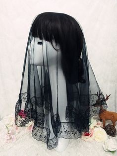 Veil Length: 80cm-100cm.Lace Width: 6cm.Attention: This price includes a veil only, others are not included. Gothic Veil, Embroidery Veil, Veil Length, White Blouses, Elegant Gothic, Kawaii Accessories, Lace Embroidery, Memento Mori, Gothic Lolita