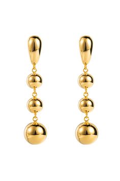 Elevate your style with our 18K Gold-Plated Copper Ball Bead Dangle Earrings, a stunning blend of elegance and durability. Perfect for any occasion, these earrings are designed to add a touch of sophistication to your everyday look. Crafted with precision, the delicate stations adds sophistication. In your choice of Goldstone or Silverstone, you can't go wrong! Whether you’re dressing up for a special event or adding a touch of glam to your everyday attire, these earrings are the perfect accesso Gold Beaded Drop Earrings, Gold Beaded Drop Earrings For Formal Occasions, Elegant Gold Beaded Earrings, Elegant Chandelier Earrings With Round Beads, Bead Dangle Earrings, Hair Accessories Gift, Beaded Dangle Earrings, Design Jewelry, Creative Jewelry